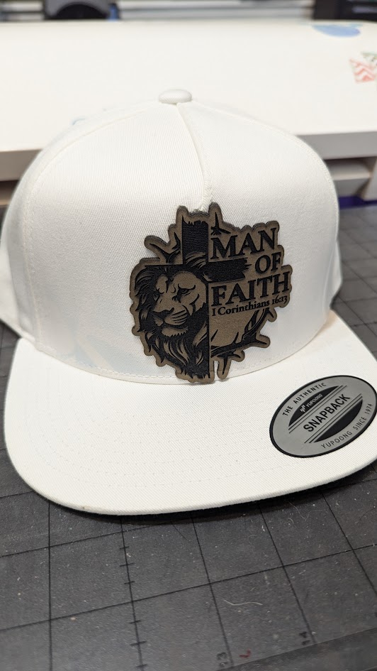 White faith-inspired custom patch hat